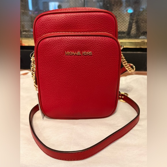 NWT Michael Kors Jet‎ Set Travel Cherry MD NS Chain Crossbody Leather bag. - Picture 9 of 16